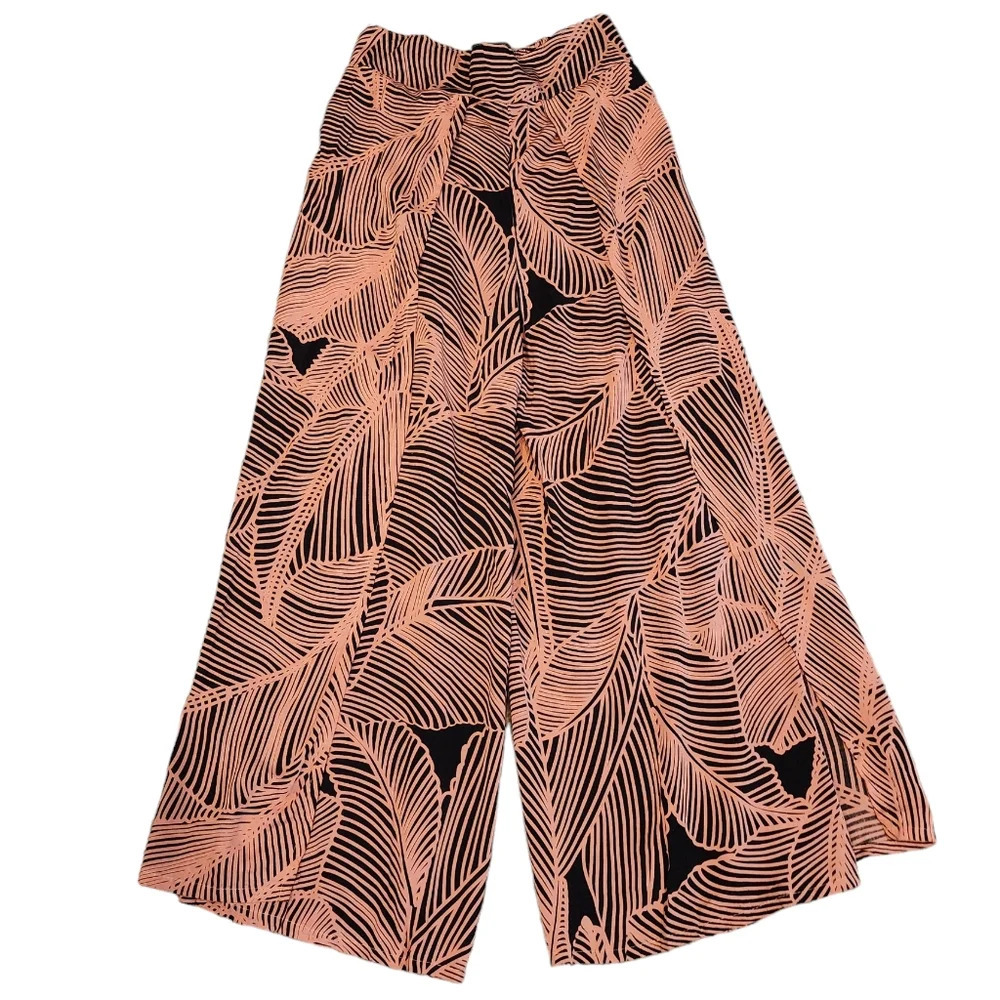 NWT Tangerine Temple Wide Split Leg Flowy Pants Stretch Waist One Size Pink